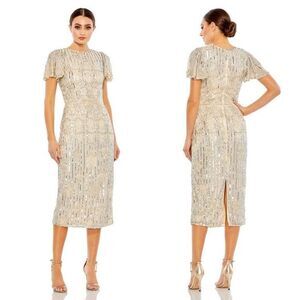 Mac Duggal Embellished Flutter Sleeve High Neck Dress Size 16